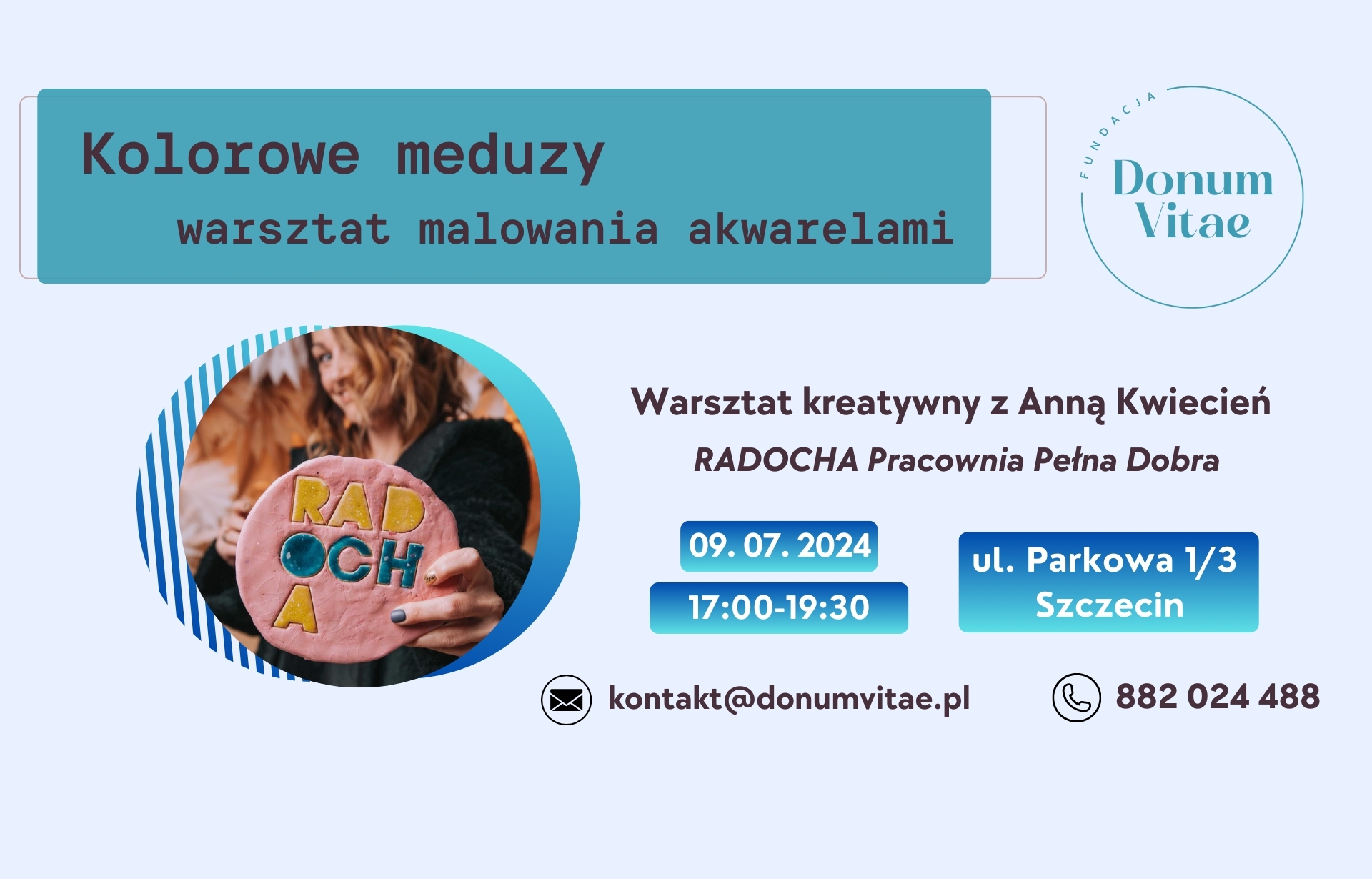 Zaproszenie na kreatywne warsztsztaty malowania akwarelami. Temat przewodni to "Kolorowe meduzy"